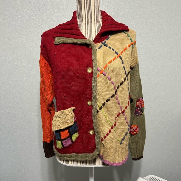 Vintage Susan Bristol knit sweater petite small multi colored button cardigan - Picture 4 of 10